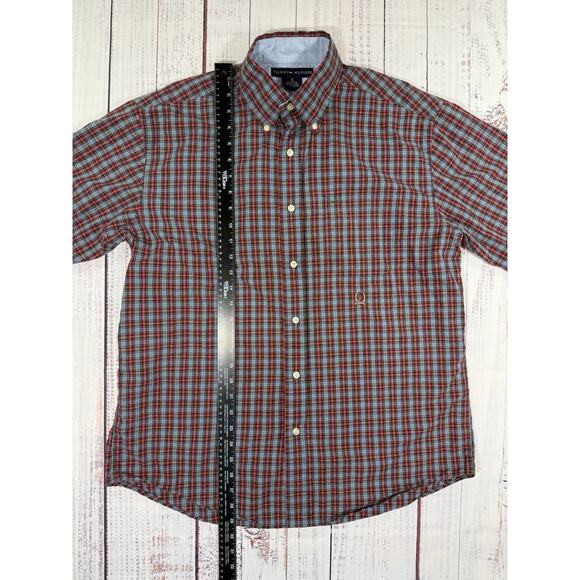 Tommy Hilfiger Button Up Shirt Men Size M Red Plaid Short Sleeve Embroidered - Picture 5 of 5